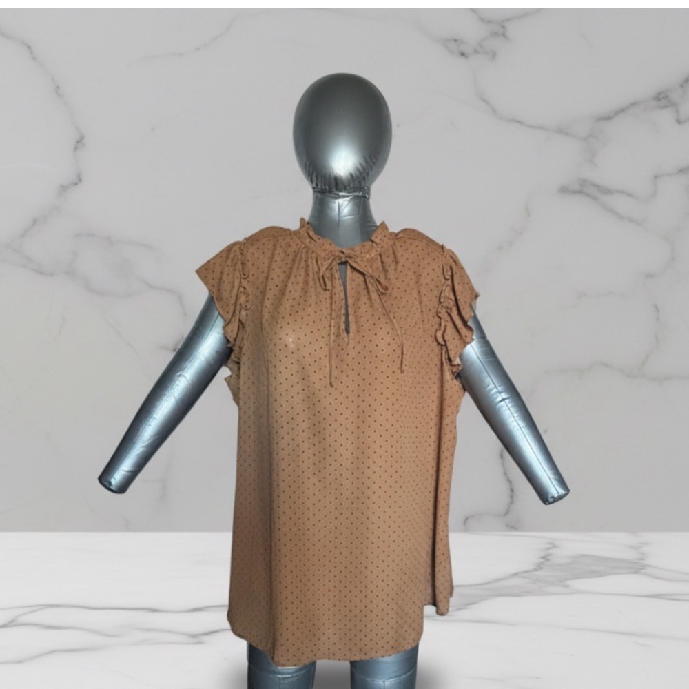 Women’s Brown Polka Dot Ruffle Sleeve Blouse